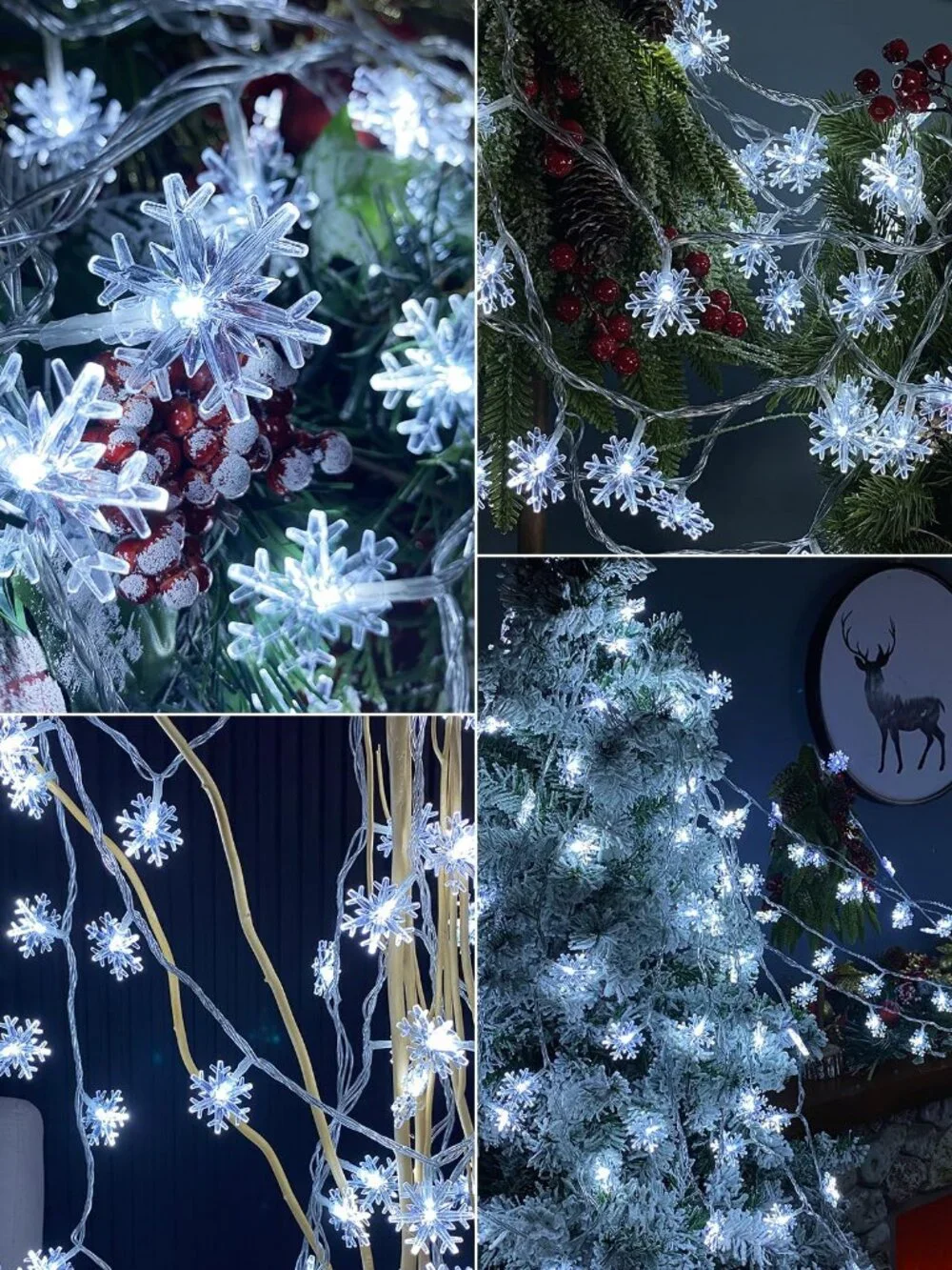 100 LED Snowflake Lights 32ft Plug in Christmas String Lights 8 Modes White